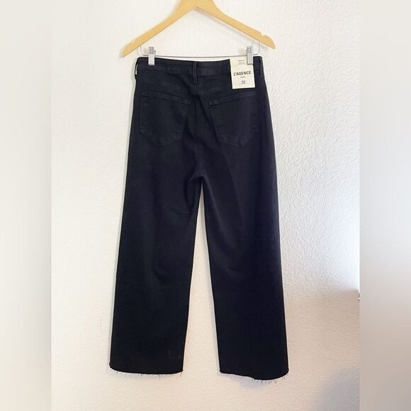 L'Agence Danica Wide Leg High Rise raw hem cropped Jeans in dark Black Size 30 - Picture 4 of 8